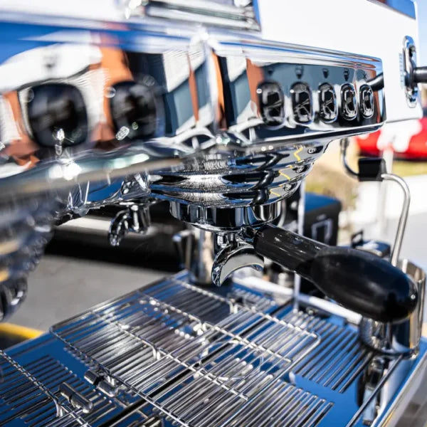Carimali Bubble, DIP DKS-65 Grinder in White with the NEW Provincial White Wood Coffee Cart & Precision Accessories