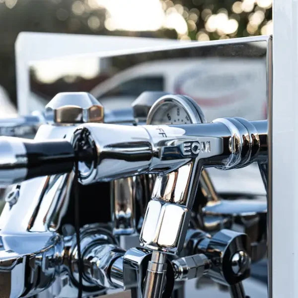 CUSTOM GLOSS WHITE ECM SYNCHRONIKA WITH MAZZER MINI IN WHIITE & WOODEN ECM HANDLES + PRECISION ACCESSORIES