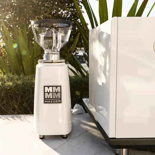 CUSTOM GLOSS WHITE ECM SYNCHRONIKA WITH MAZZER MINI IN WHIITE & WOODEN ECM HANDLES + PRECISION ACCESSORIES