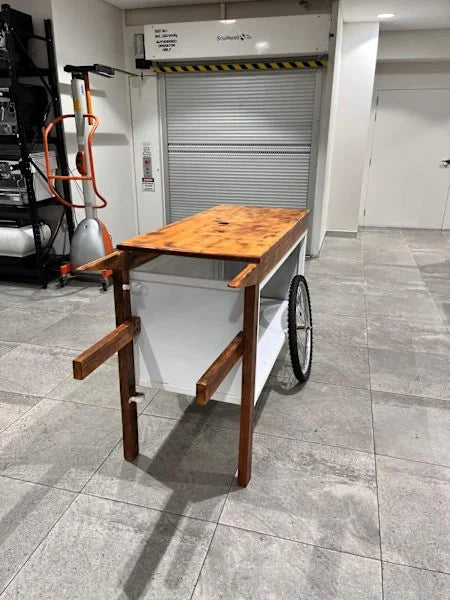 Vintage Style Coffee Cart With Wheels Timber White